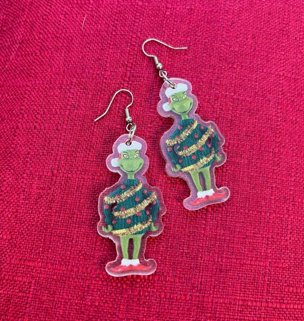 The Grinch Christmas Fashion Earrings - Green Sweater
